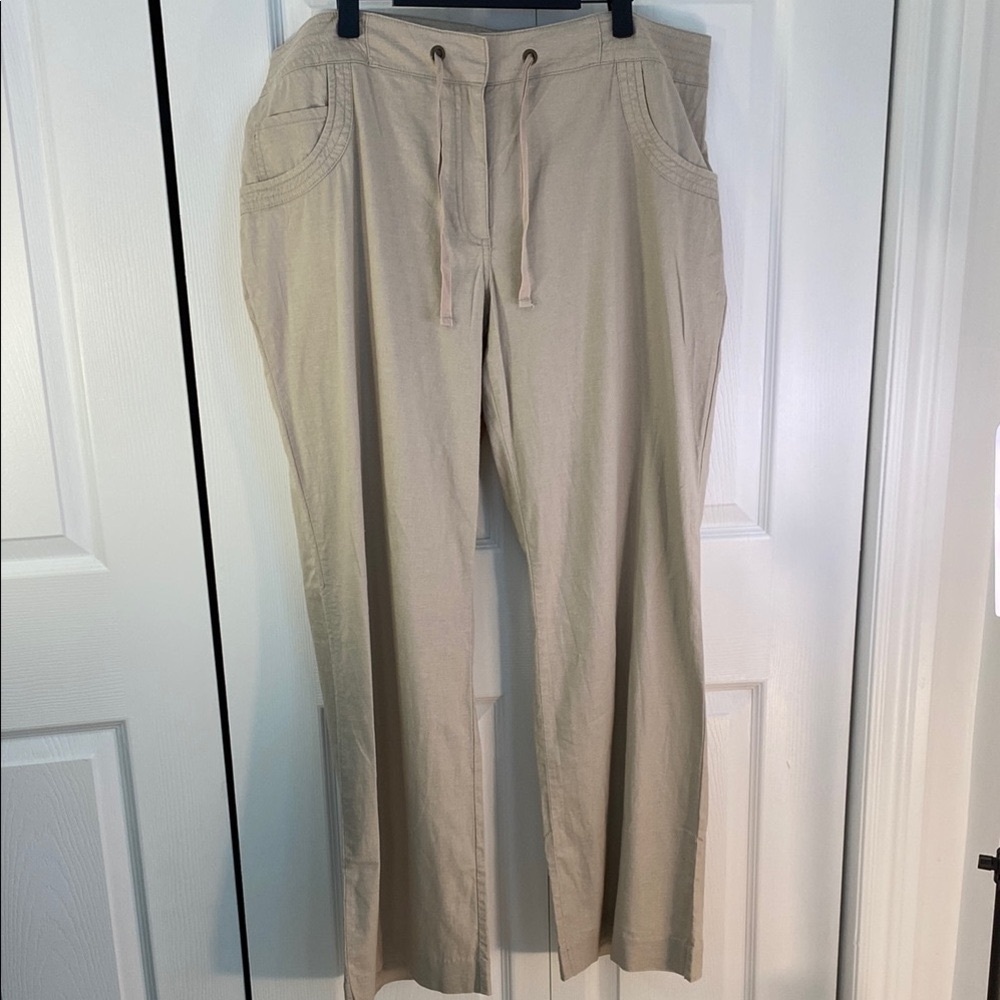 2 for $25 - Reitmans Linen Blend High Rise Wide Leg Pant w zipper, Tan 16 - 18